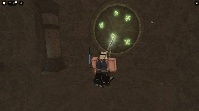 The player can be seen underwater in front of a circle dial with five symbols on it in the sunken depths are of atlantis in fisch