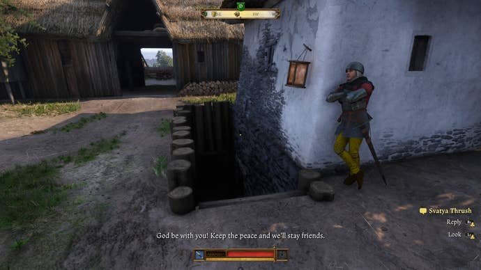 A staircase leading to the chest containing the Miller's document in Kingdom Come Deliverance 2.