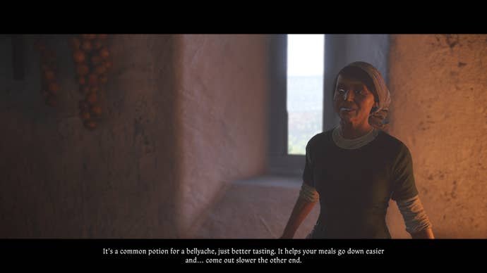 Henry speaking to a cook about where to find the book in the Opus Magnum quest in Kingdom Come Deliverance 2.
