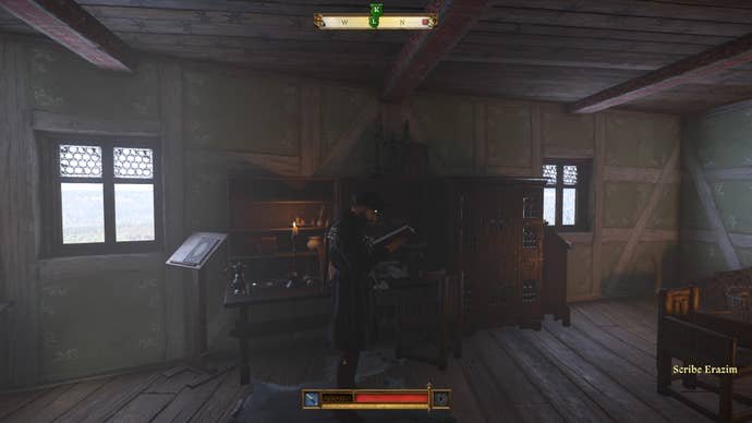 Henry approaching Scribe Erazim during the Opus Magnum quest in Kingdom Come Deliverance 2.