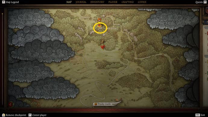 A map image showing where to find Brunswick's riddle location in Kingdom Come Deliverance 2