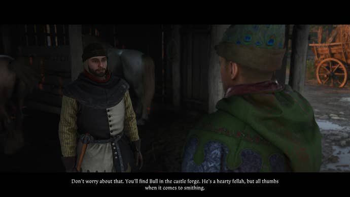 Henry receiving a request for horseshoes from the Nebakov groom during the Finger of God quest in Kingdom Come Deliverance 2.