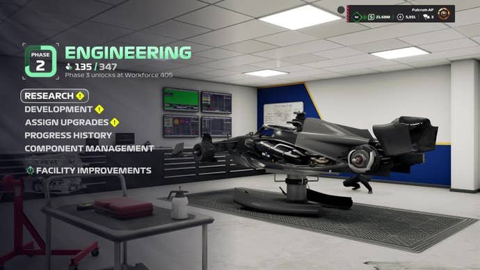 A car next to engineering menu in F1 25.