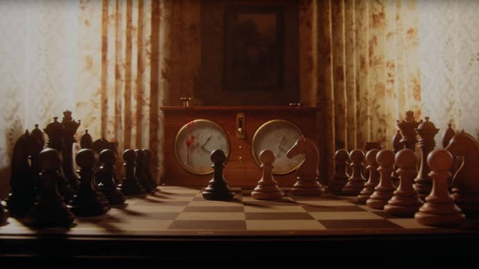 Some chess being played in Cronos: The New Dawn's reveal trailer.