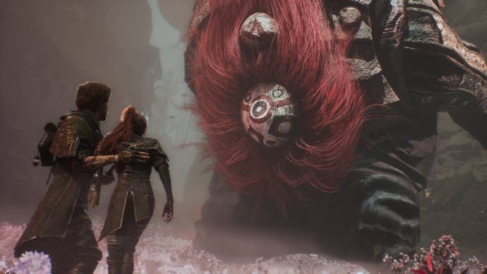 Some characters encountering a creature in Clair Obscur: Expedition 33.