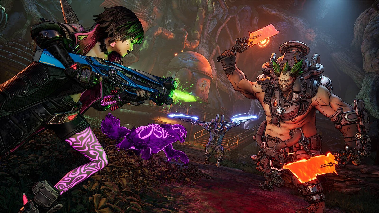 Borderlands 4 press image showing big angry man and purple cat :)