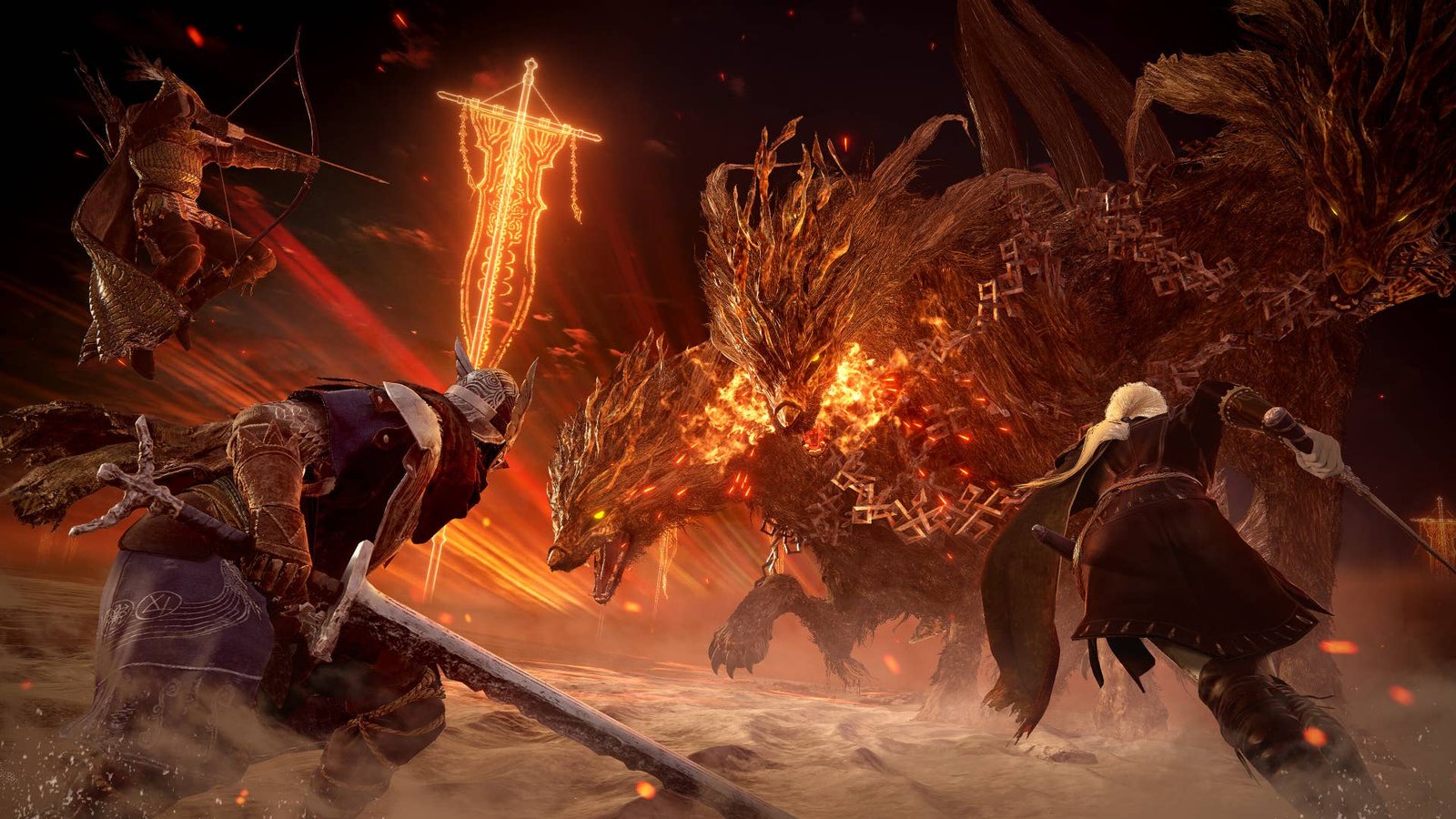 Some players fighting a big boss thing in Elden Ring Nightreign.
