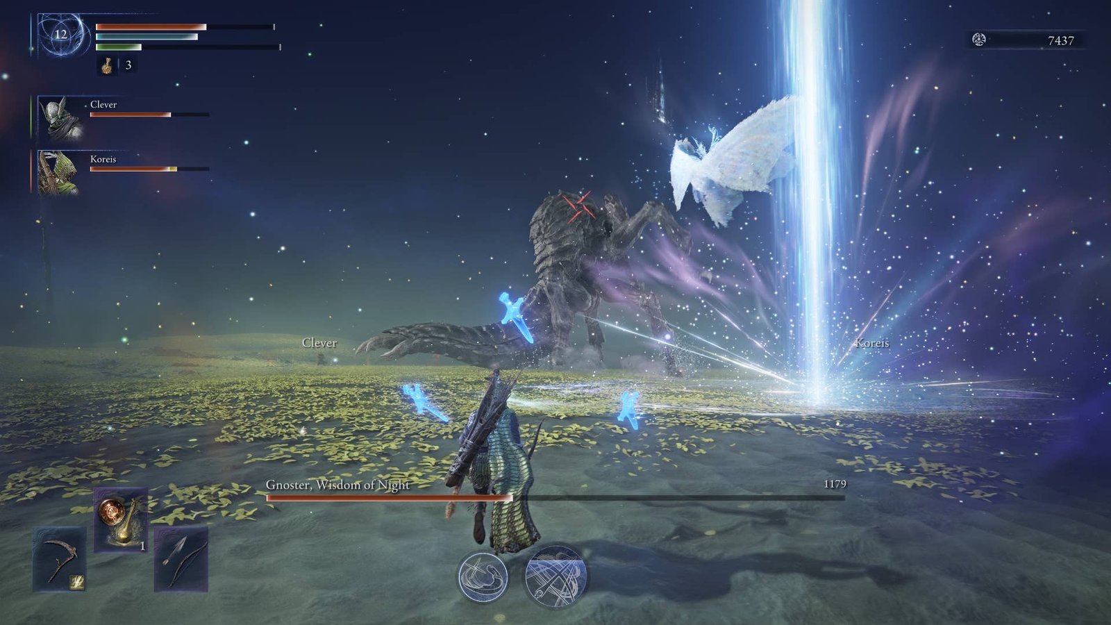 The Sentient Pest calling down a ray of light in Elden Ring Nightreign